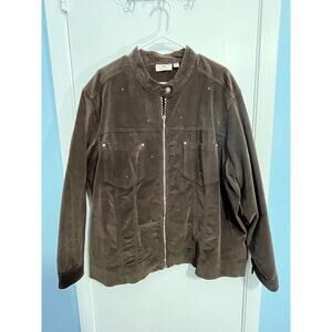 VTG Quacker Factory Jacket 3X Brown Corduroy Rhinestone Bling Western